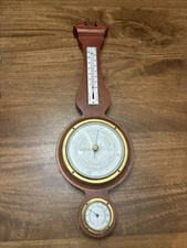 Airguide Vintage Banjo Style Mahogany & Brass Weather Station Barometer AIC.