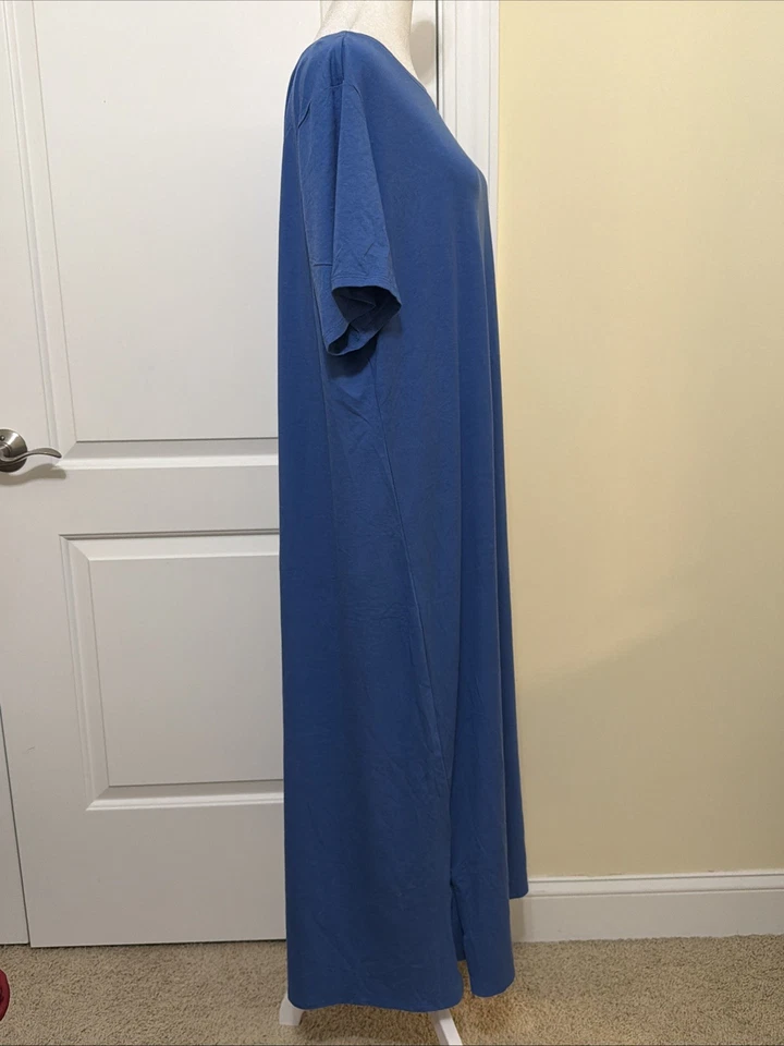 Maxi Vestido Denim & Co. Beach Pet Estampado Jersey Corto Slv Indigo Sea 1XP A643223 Foto 3 de 4