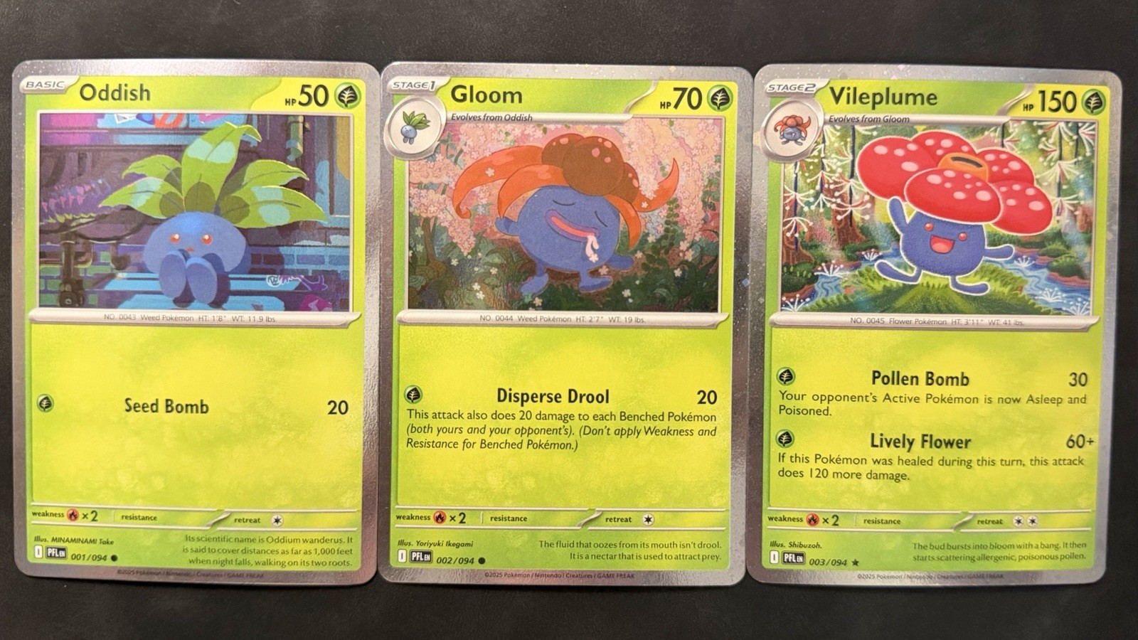 Pokemon  001 Oddish 002 Gloom 003 Vileplume Cosmos Holo SET OF  3 NM