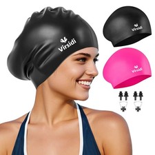 2Pack Swim Cap Women Men Adult,Silicone Swimming Caps Short Long Hair,Waterproof