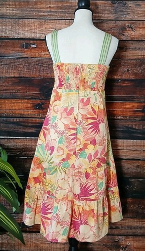 Madison Leigh Dress 10 Tiered Smocked Tropical Floral Padded Adjustable Straps - Picture 4 of 13