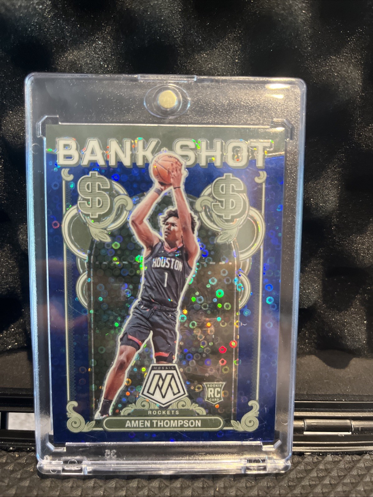 2023-24 Mosaic Basketball Amen Thompson Rookie Bank Shot Insert Blue Disco 5/85