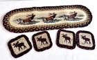 Elk Designed Woven Table Runner and 4 Cup Holder Pads Cabin Woods Lodge