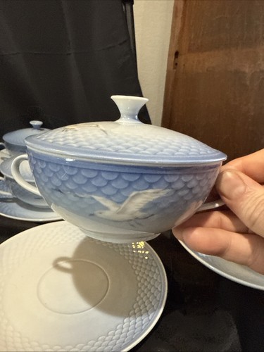 bing grondahl seagull Double Handled Soup Bowls With Lids Saucers Set Of 6 - Picture 9 of 10