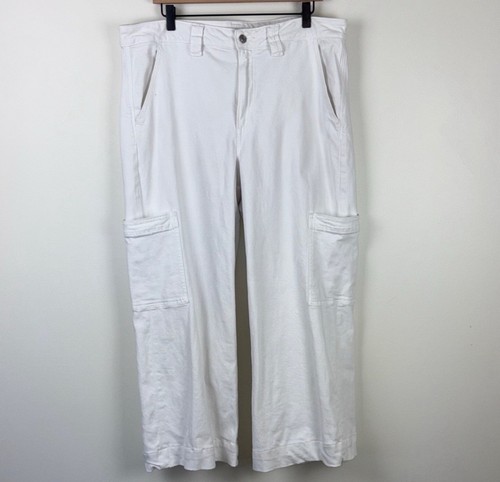 American Eagle Baggy Wide Leg Cargo Jeans Womens Size 16 White High Rise Stretch - Picture 3 of 11
