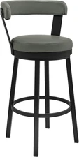 Kobe 26" Counter Height Swivel Bar Stool in Black Finish and Grey Faux Leather