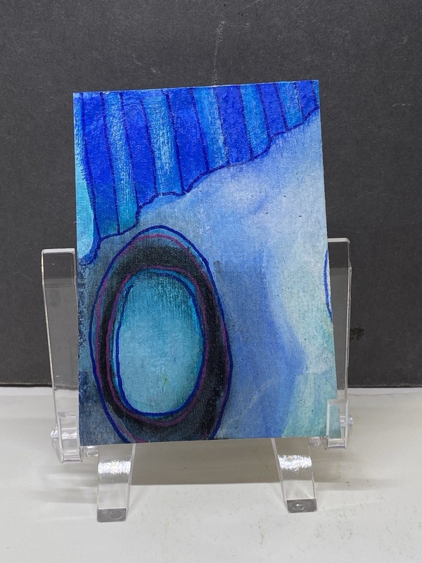ACEO Original Abstract Blue Painting  - 2.5 inch x 3.5 inch