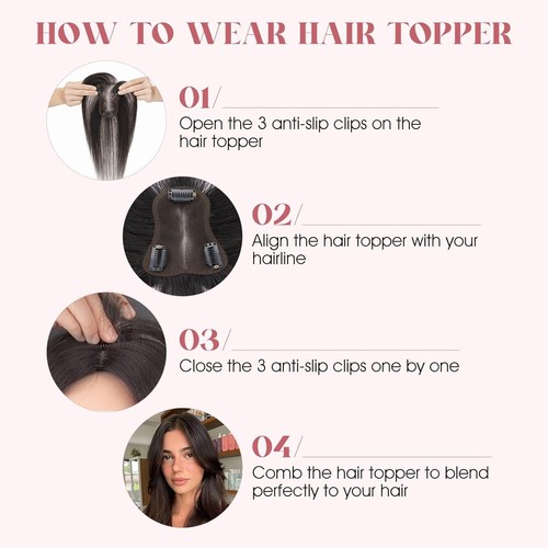 Topper de cabello humano 100 % premium con clips antideslizantes para adelgazar cabello ligero - Imagen 4 de 10