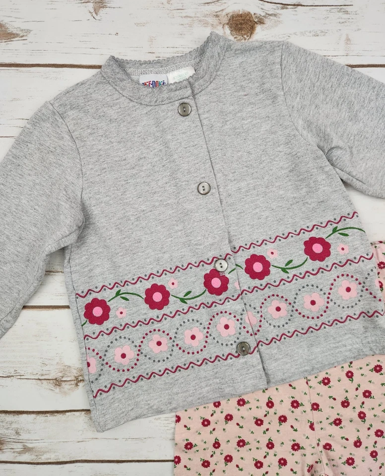 Conjunto de niña Okie Dokie - Cárdigan floral gris y leggings rosas, talla 5T Foto 2 de 4