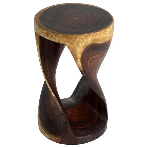 Haussmann Round Wood Twist End Table 14 in DIA x 23 in Height Walnut Oil - Picture 7 of 7