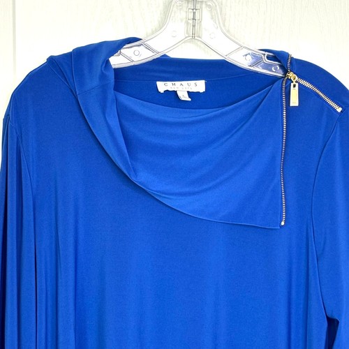 Tunica donna Chaus NY grande blu royal maglia oro cerniera collo cappuccio - Foto 4 di 8