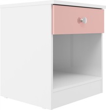 1 Drawer Bedside Table Chest Denver Gloss White and Pink Bedroom Furniture