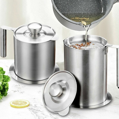 Kitchen Cooking Tool Oil Filter Storage Grease Strainer Pot Container 1.2L/1.6L - Picture 5 of 22