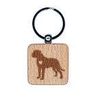 Bullmastiff Dog with Heart Engraved Wood Square Keychain Tag Charm