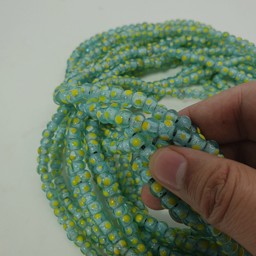 Vintage Venetian Style SkyBlue With Yellow Eyes Glass Beaded Necklace - Picture 14 of 18