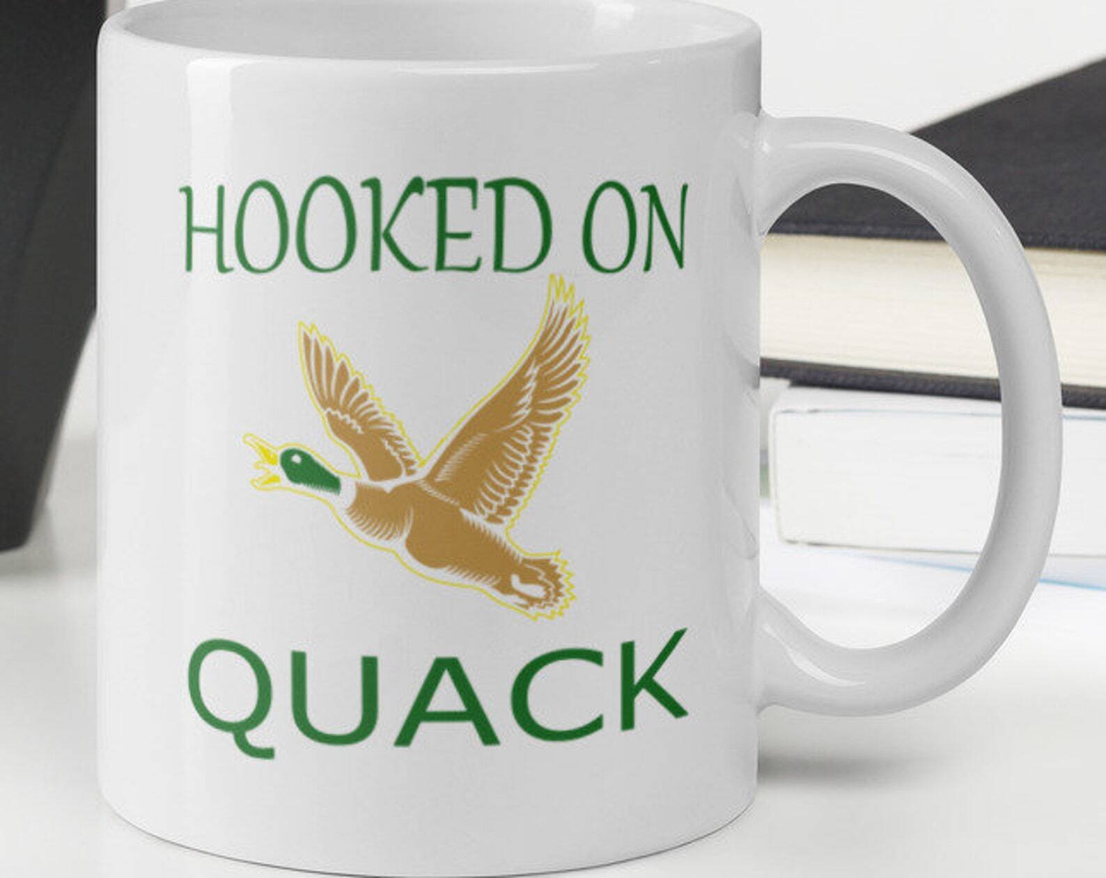 Hooked On Quack White Glossy Coffee Tea Mug Classic Duck Design