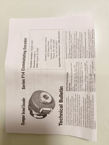 ✅ Dynapar Series F14 Commutating Encoder F144096/063XZ20 332180G-40 - Picture 2 of 5