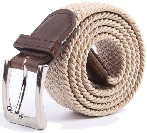 Adult'S Canvas Elastic Fabric Woven Stretch Braided Belts Solid Color - Beige, X - Imagen 5 de 12