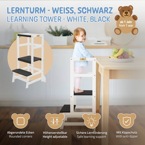 Torre di apprendimento montessori per bambini in legno bianco/nero 54x44x90 cm - Foto 2 di 8