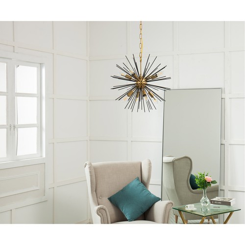 Chandelier Lighting Fixture Modern Sputnik Brass and Black Foyer Dining Room 20" - Picture 2 of 12
