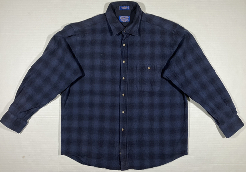 Camisa Pendleton Trail Azul a Cuadros 100% Lana Manga Larga Parche en el Codo Para Hombres Talla XL