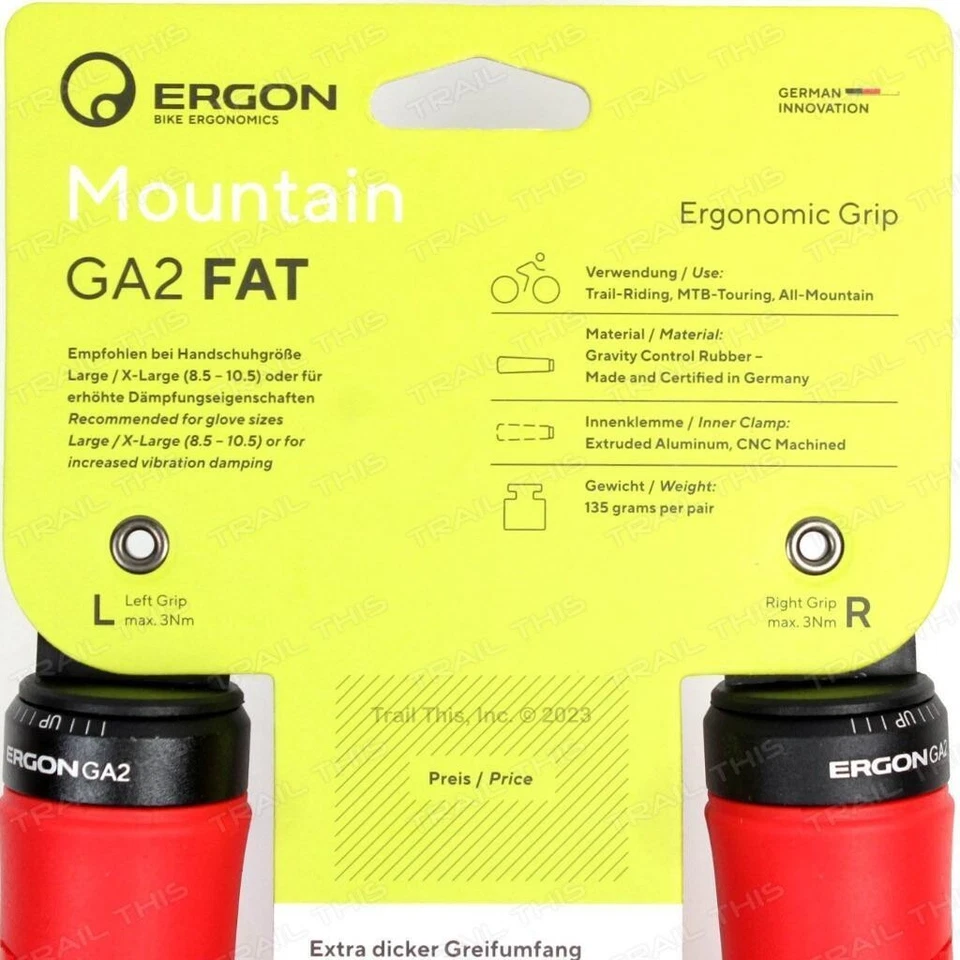 Ergon GA2 FAT Grande - Rojo Riesgado - Manillar Ergo Bloqueo MTB / Empuñadura de Bicicleta Híbrida Foto 3 de 4
