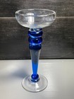 RETRO CZECH/BOHEMIA STYLE CLEAR & BLUE ART GLASS CANDLESTICK