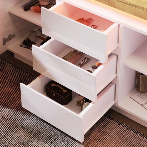 Hochglanz Moderner Sideboard Kommode mit LED Beleuchtung 3 Schubladen 140*81 cm - Bild 17 von 17