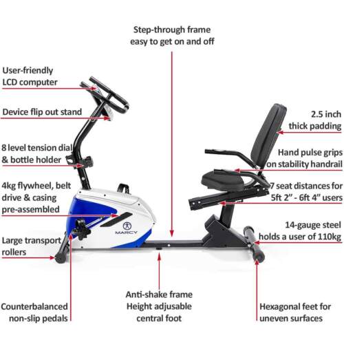 Recumbent Exercise Bike Magnetic Resistance Adjustable Home Gym MARCY RB1016 - Picture 2 of 15