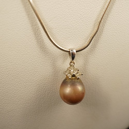 18K White Gold Pearl & Sapphire Pendant Necklace - Free Shipping USA - Picture 4 of 11