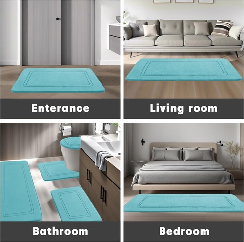 3-Piece Soft Memory Foam Bath Mat Set in Teal - Machine Washable & Absorbent - Picture 9 of 9