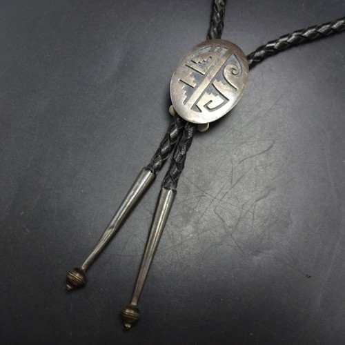 Old VINTAGE Hopi Guild GENE POOYOUMA Sterling Silver Overlay BOLO Tie - Picture 9 of 20