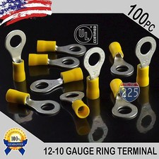 100 PACK 12-10 Gauge 5/16" Stud Insulated Vinyl Ring Terminal Tin Copper Core UL