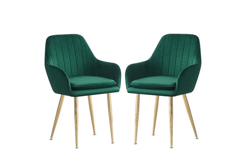 Set of 2 Upholstered Dining Velvet Padded Seat Golden Metal Legs Dining Lounge - Picture 7 of 14