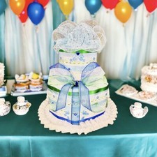 2 Tier Sweet Baby Boy Diaper Cake Gift For Baby Shower New Mommy Keepsake  
