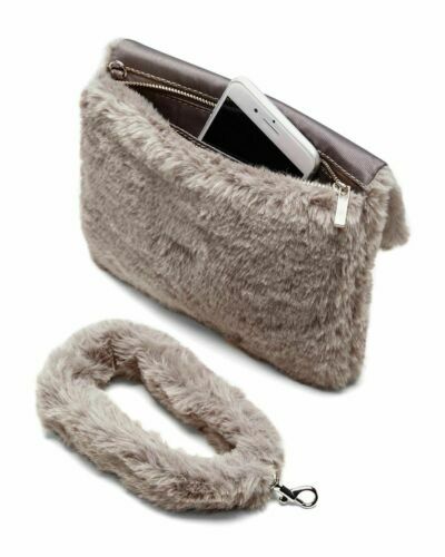 Neu mit Etikett $ 68 Banana Republic Handgelenktasche Kunstfell Clutch Tasche Handtasche schwarz grau - Bild 10 von 31