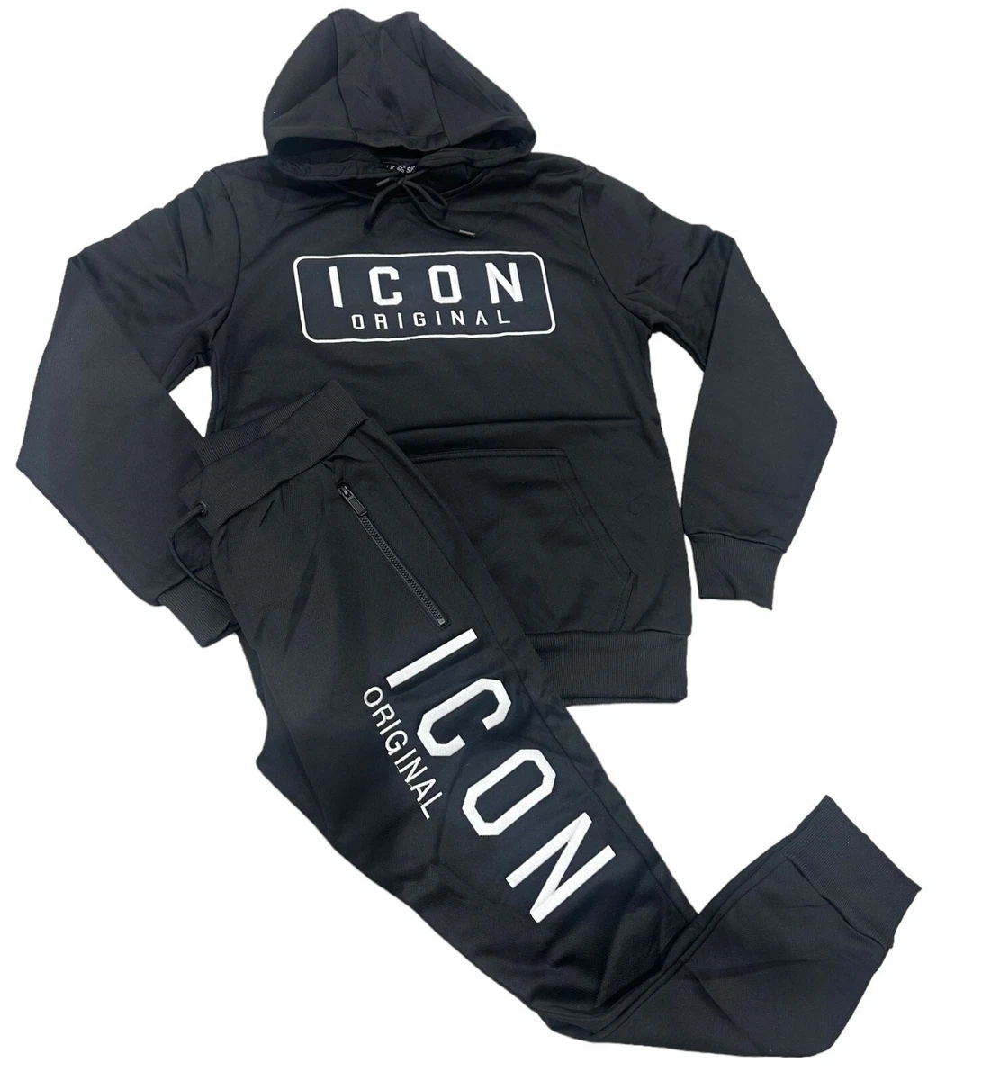 Mens Icon tracksuits by slim Skin urban hip hop sports slim fit jogging set blk