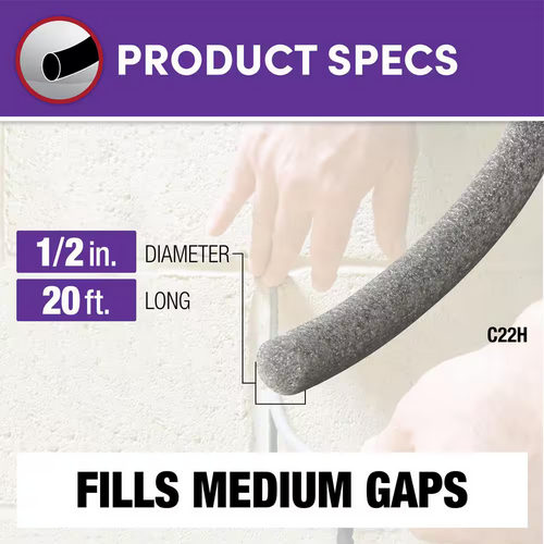 1/2 in. x 20 ft. Grey Poly Foam Caulk Saver - Moisture Repellent Sealant - Picture 6 of 11
