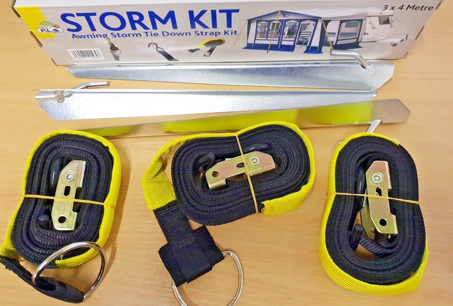 Awning Storm Tie Down Strap Kit 3 x 3m Straps and Cam Buckles