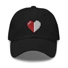 Retro 8 Bit Video Game Pixelated Half Heart Embroidered Baseball Cap Half Life