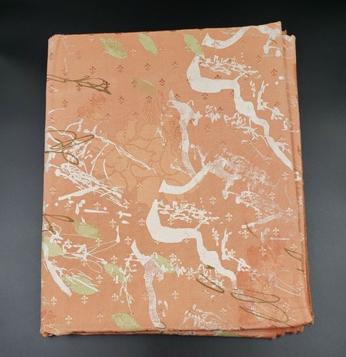 Abstract Embossed Fabric Fleur-De-Lis Hand Painted Designer Luxury Peach 3+ Yds - Picture 3 of 12