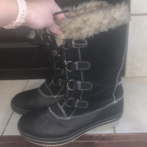 Merona Neida Black Leather Faux Fur Trimmed Winter Boots Woman’s 10 - Picture 7 of 10