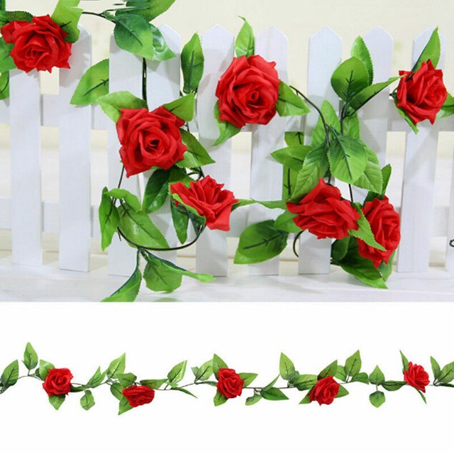 8ft Artificial Rose Silk Leaf Garland Vine Ivy Flower String Wedding Home Decor