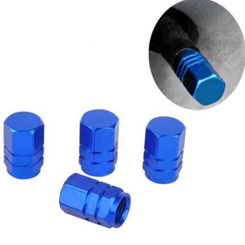 4 PCS Blue Aluminum Metal Wheel / Tire Valve Stem Car-Truck Air Caps Cover - Picture 2 of 8