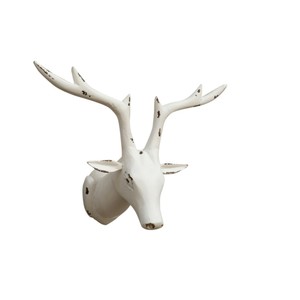 Wanddekoration Hirschkopf Wand Deko Hirsch Geweih Wandfigur Skulptur Holz Weiss Ebay