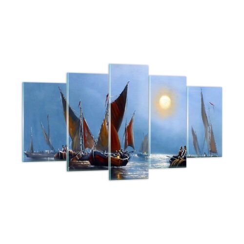 Glass Print 160x85cm Wall Art Picture Boats Sun fishermen fishing Large Artwork