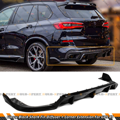 Gloss Black Rear Bumper Diffuser + Corner Extensions For BMW X5 G05 M Sport (2019-2025) – 3-Piece Kit