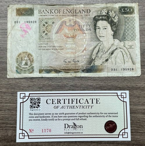 Great Britain, 50 pounds (1981-1988) P-381a, QEII, Banknote Circ Highest Denom🐉 - Picture 1 of 2
