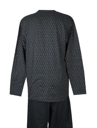 Pyjama für Herren Baumwolljersey Sommer Langarm offen mit Knöpfen V-Ausschnitt R - Bild 5 von 9