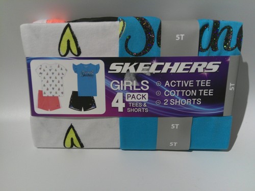 Kleinkind Mädchen 4-teiliges Skechers Set Größe 5T/2 T-Shirts und 2 Shorts/blau, weiß, schwarz - Bild 3 von 5